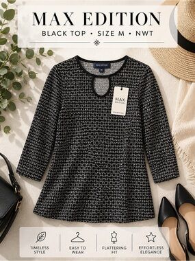 Max Edition Black Keyhole Print Top Size M NWT